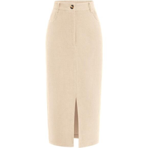 Corduroy Skirt High Waisted Beige - Picture 1 of 6